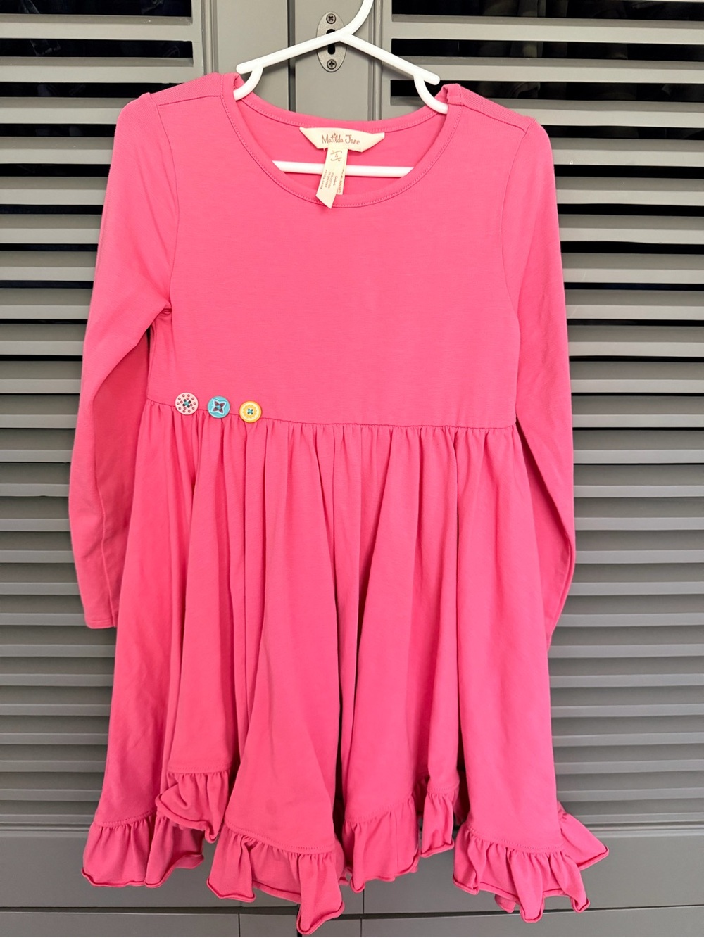 Matilda Jane Bright Pink Long-Sleeve Ruffle Hem Dress. New without tags.